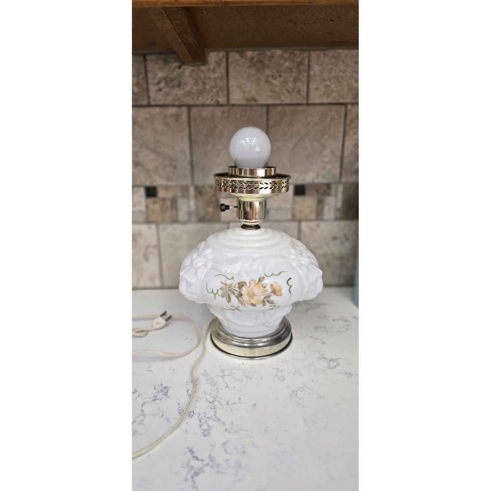 Vintage Milk Glass Lion Head Hurricane Lamp Embossed Lion Head